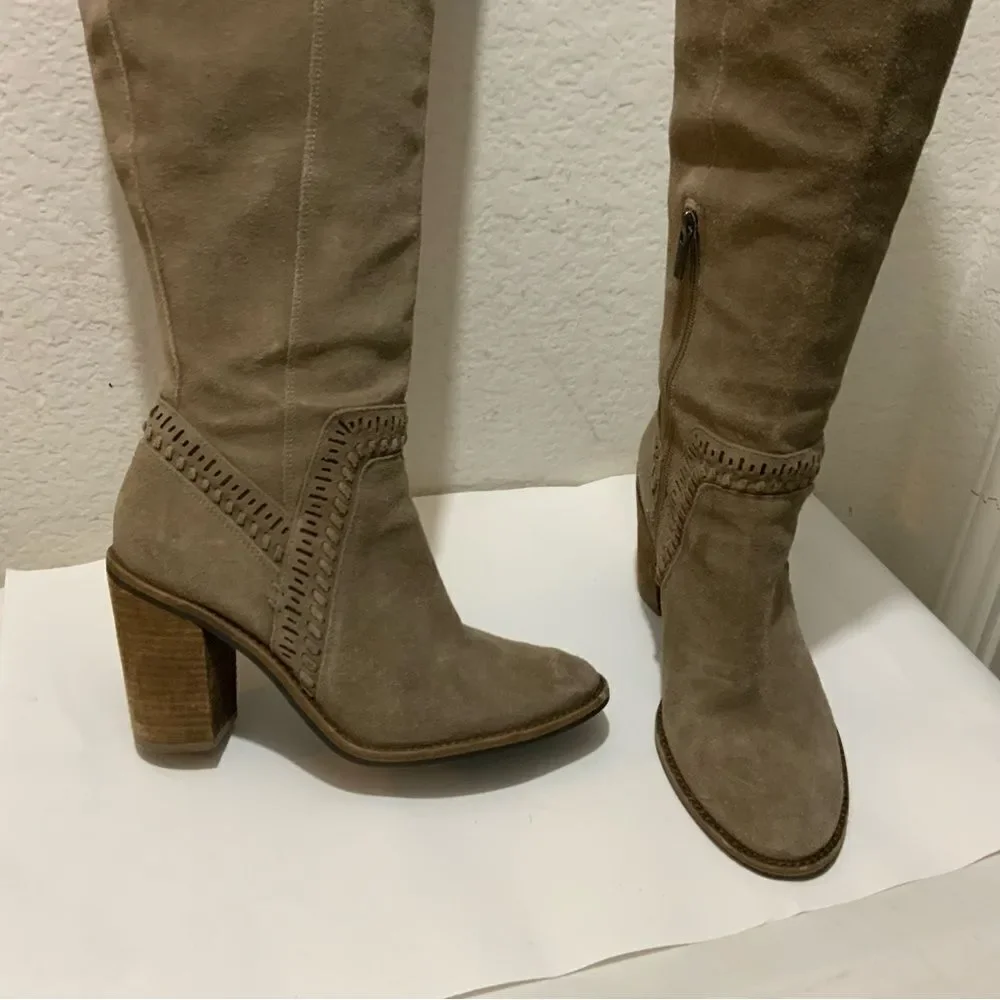 Vince Camuto Madolee Over the Knee W/ Heel Boots Brown Tan Taupe Suede Sz 9.5M